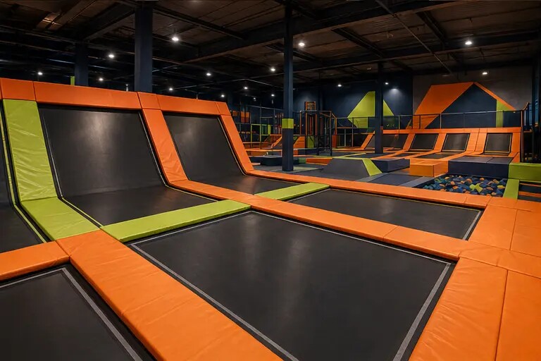 Redaktionelle Illustration eines modernen Trampolinparks